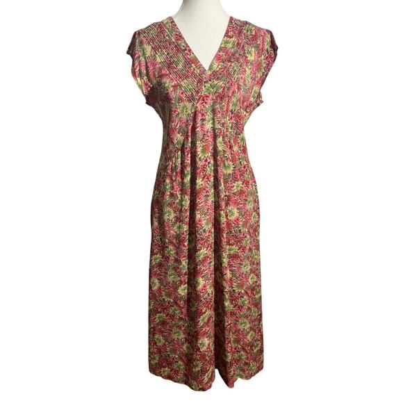 Vtg APRIL CORNELL Dress Women S Floral Beaded Midi Tie Back Boho Cottage Fairy - Picture 1 of 11